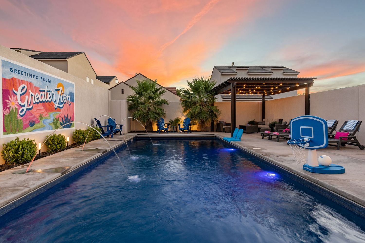 Private pool at sunset